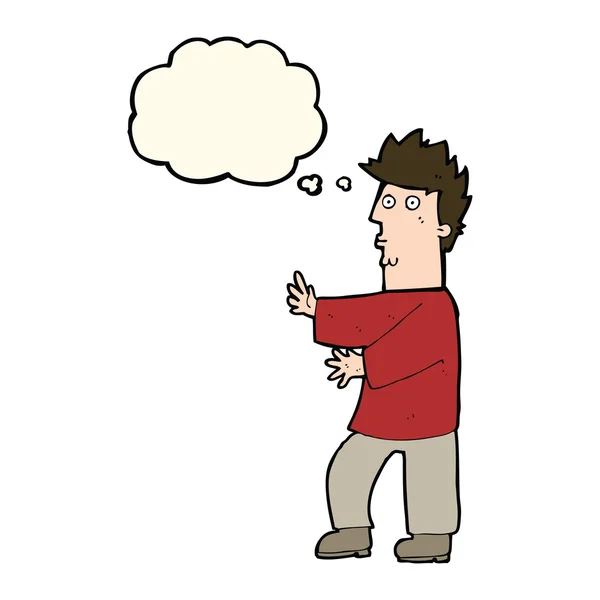 Karikatur nervöser Mann winkt mit Gedankenblase — Stockvektor
