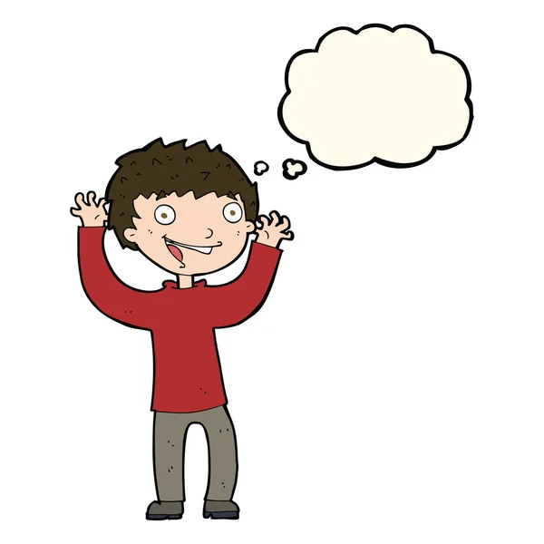 Cartoon excited boy with thought bubble — Stock Vector