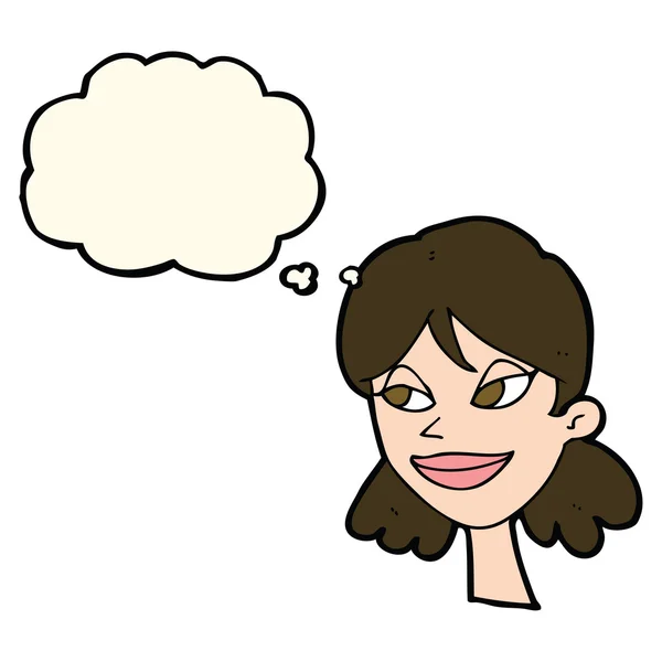 漫画幸せな女性の顔で思考バブル — ストックベクタ