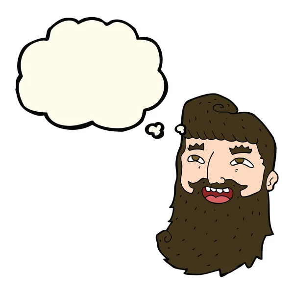 Καρτούν άνθρωπος με γενειάδα γέλιο με φούσκα σκέψης — Διανυσματικό Αρχείο