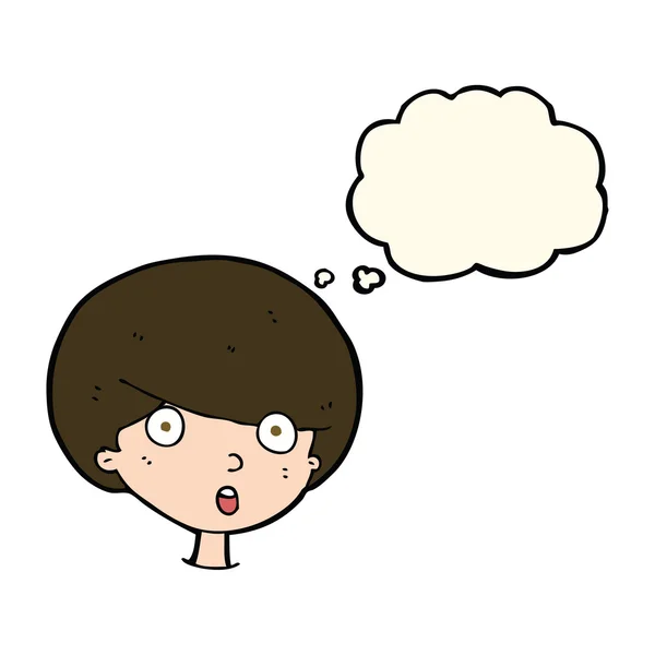 Cartoon verrast jongen met gedachte zeepbel — Stockvector