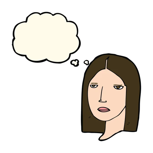 Cartoon ernste Frau mit Gedankenblase — Stockvektor
