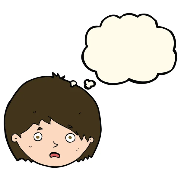 Dibujos animados niño infeliz con burbuja de pensamiento — Vector de stock