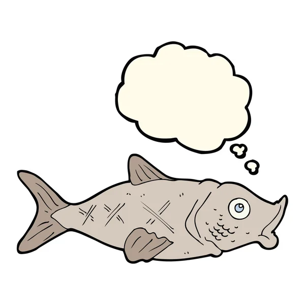 Peixes desenhos animados com bolha pensamento — Vetor de Stock