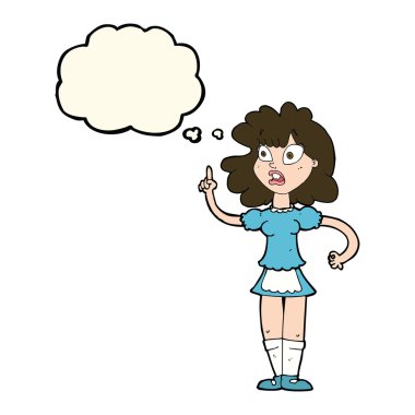 Düşünce kabarcığı olan endişeli bir kız.