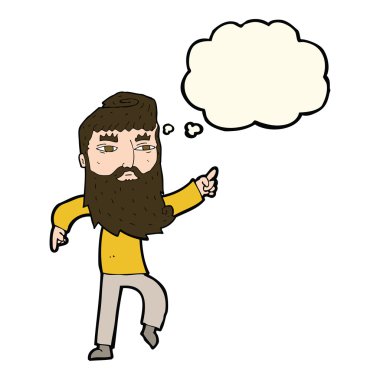Çizgi film sakallı adam düşünce balonuyla yolu gösteriyor.