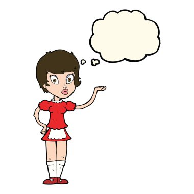 Düşünce kabarcığı olan çizgi film garsonu.