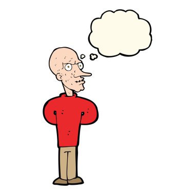 Düşünce baloncuğu olan şeytani kel adam.