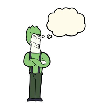 Düşünce baloncuklu mutlu vampir çizgi filmi.