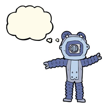 Düşünce baloncuğu ile derin deniz dalgıcı çizgi filmi