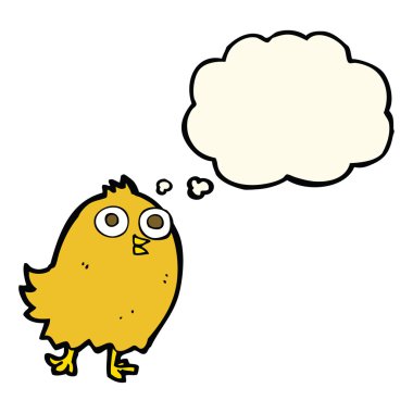 Düşünce baloncuklu mutlu kuş.