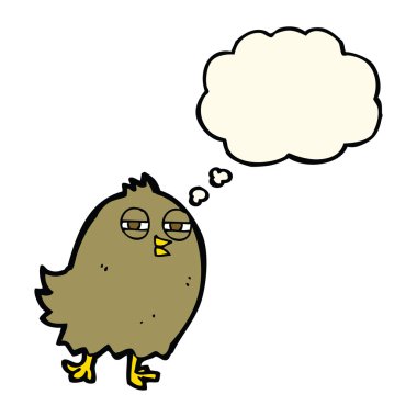 Düşünce baloncuklu komik çizgi film kuşu