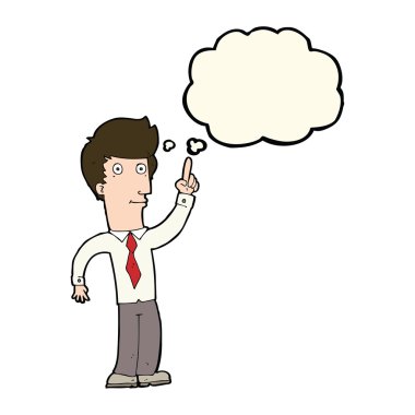 Düşünce baloncuğu olan karikatür dostu bir adam.