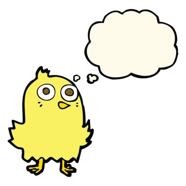 Düşünce baloncuklu komik çizgi film kuşu