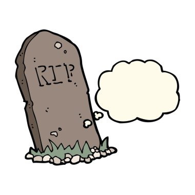 Düşünce baloncuklu ürkütücü karikatür mezarı