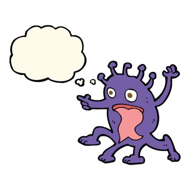 Düşünce baloncuğu olan garip bir uzaylı çizgi filmi.