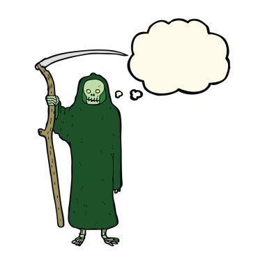 Düşünce baloncuklu ölüm karikatürü