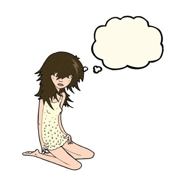 Düşünce baloncuklu güzel kız.