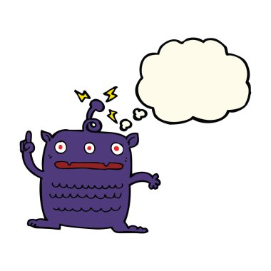 Düşünce baloncuğu olan garip bir uzaylı çizgi filmi.