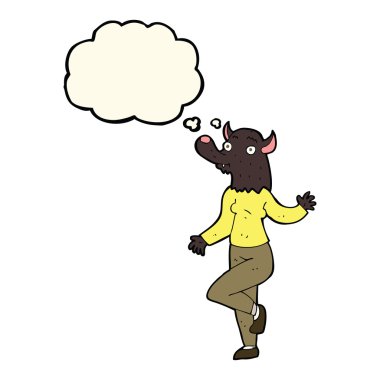 Düşünce köpüğüyle dans eden kurtadam kadın.