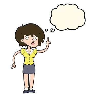 Düşünce baloncuğu sorusu olan karikatür kadın.