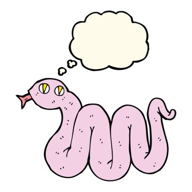 Düşünce baloncuklu komik çizgi film yılanı