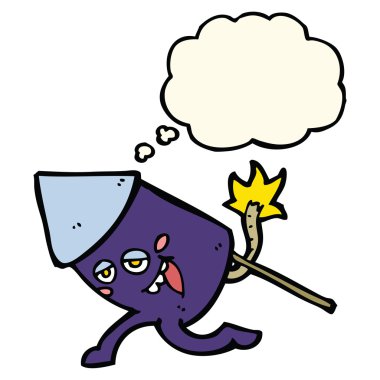 Düşünce baloncuklu komik havai fişek karakteri