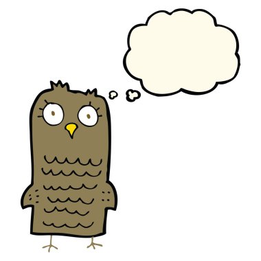 Düşünce baloncuklu çizgi film baykuşu