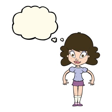 Düşünce baloncuğu olan güzel bir kadın.