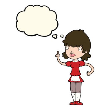 Düşünce kabarcığı olan çizgi film kızı.