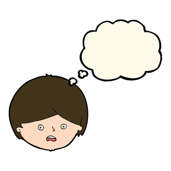 Cartoon unhappy boy  with thought bubble — Stock Vector