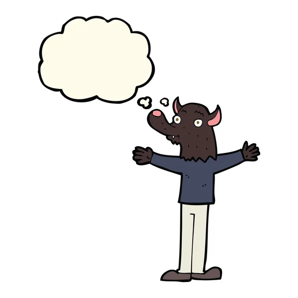 Cartoon freundlicher Werwolf mit Gedankenblase — Stockvektor