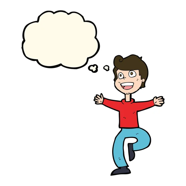 Cartoon excited boy with thought bubble — Stock Vector