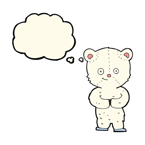 Dibujos animados peluche oso polar cachorro con burbuja de pensamiento — Vector de stock