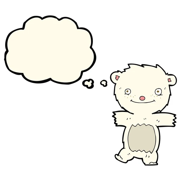 Cartone animato cucciolo di orso polare con bolla di pensiero — Vettoriale Stock