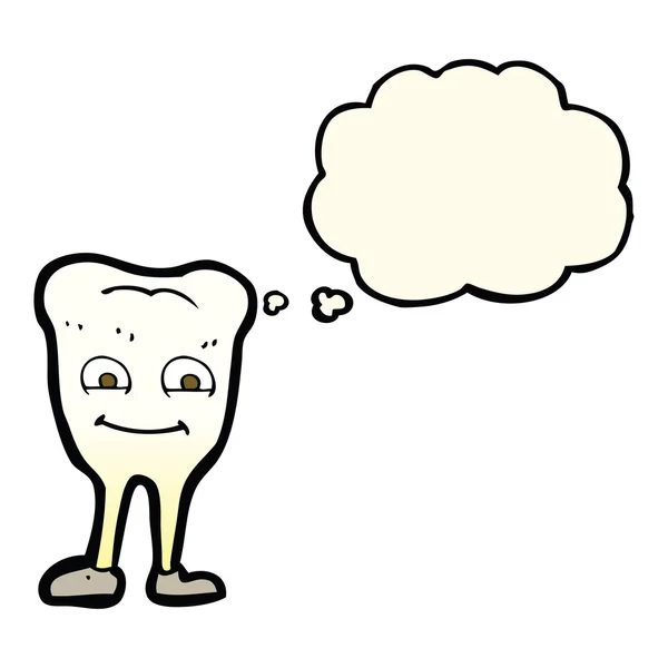 Cartoon gulnande tand med tankebubbla — Stock vektor