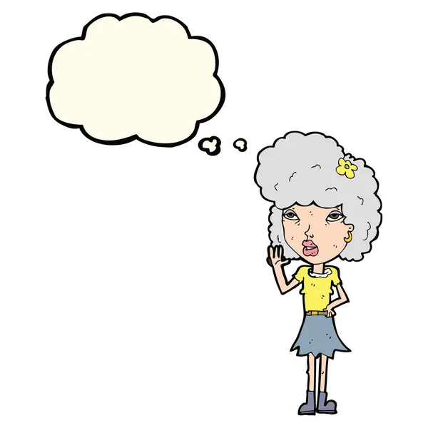 Mujer de dibujos animados ondeando con burbuja de pensamiento — Archivo Imágenes Vectoriales