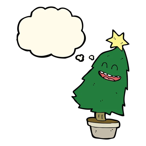 Dessin animé dansant arbre de Noël avec bulle de pensée — Image vectorielle