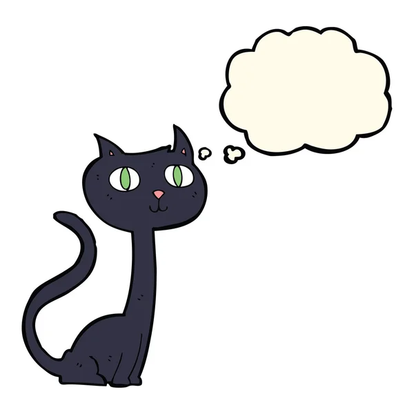 Dibujos animados gato negro con burbuja de pensamiento — Vector de stock