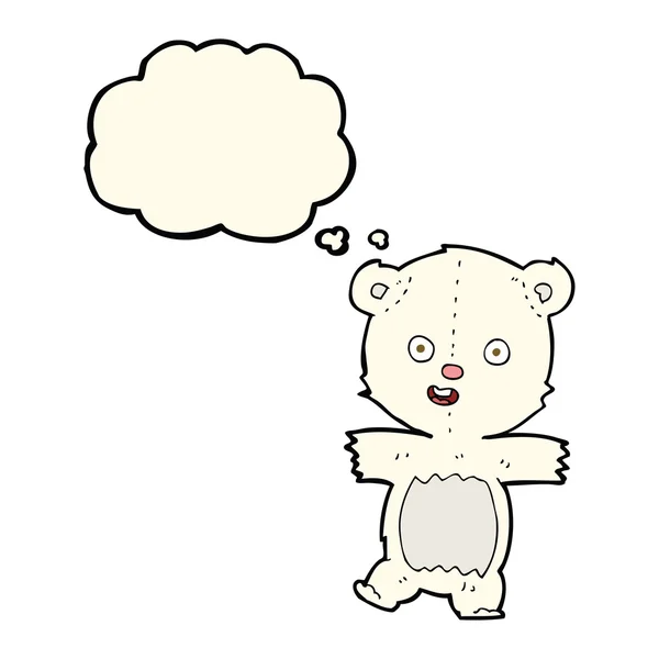 Dibujos animados lindo oso polar cachorro con burbuja de pensamiento — Vector de stock