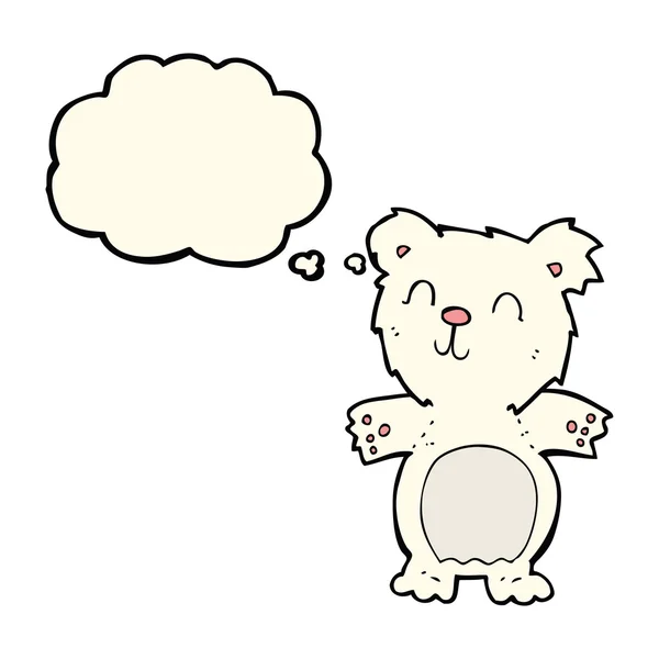 विचार बुलबुला के साथ कार्टून प्यारा ध्रुवीय भालू बच्चे — स्टॉक वेक्टर