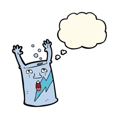 Düşünce baloncuklu çizgi film soda kutusu karakteri
