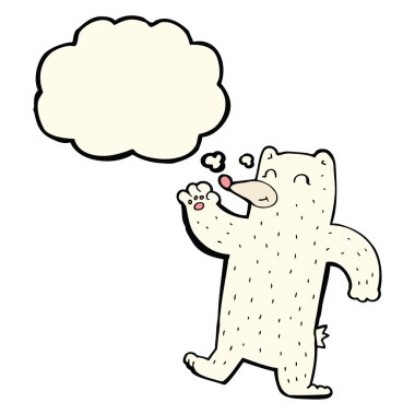 Düşünce baloncuğuyla kutup ayısı sallayan çizgi film