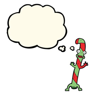 Düşünce baloncuklu Noel şekerleri dans eden çizgi film