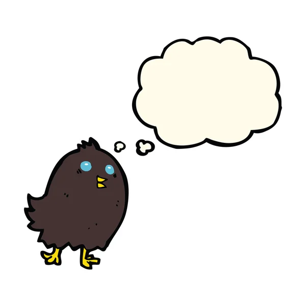 Cartoon spooky black bird with thought bubble — Stock Vector