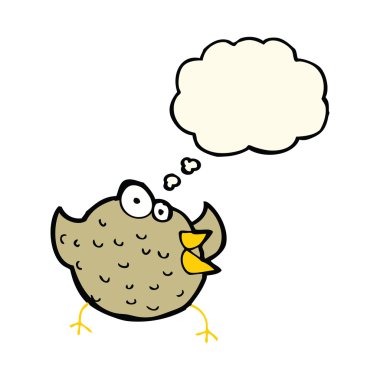 Düşünce baloncuklu mutlu kuş.