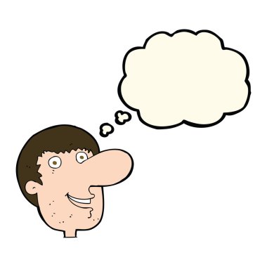 çizgi film mutlu erkek yüzü ile düşünce kabarcığı