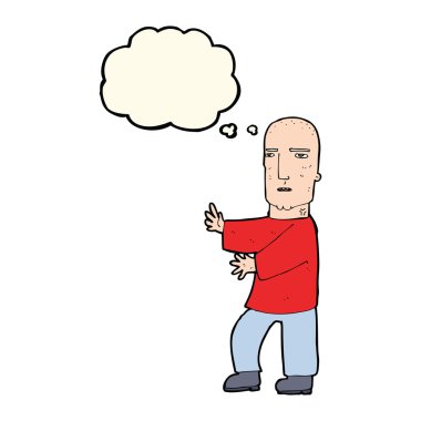 Düşünce baloncuğu olan sert adam.