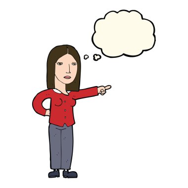 Çizgi film kadını düşünce balonunu işaret ediyor.