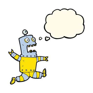 Düşünce baloncuğu olan korkmuş robot çizgi film